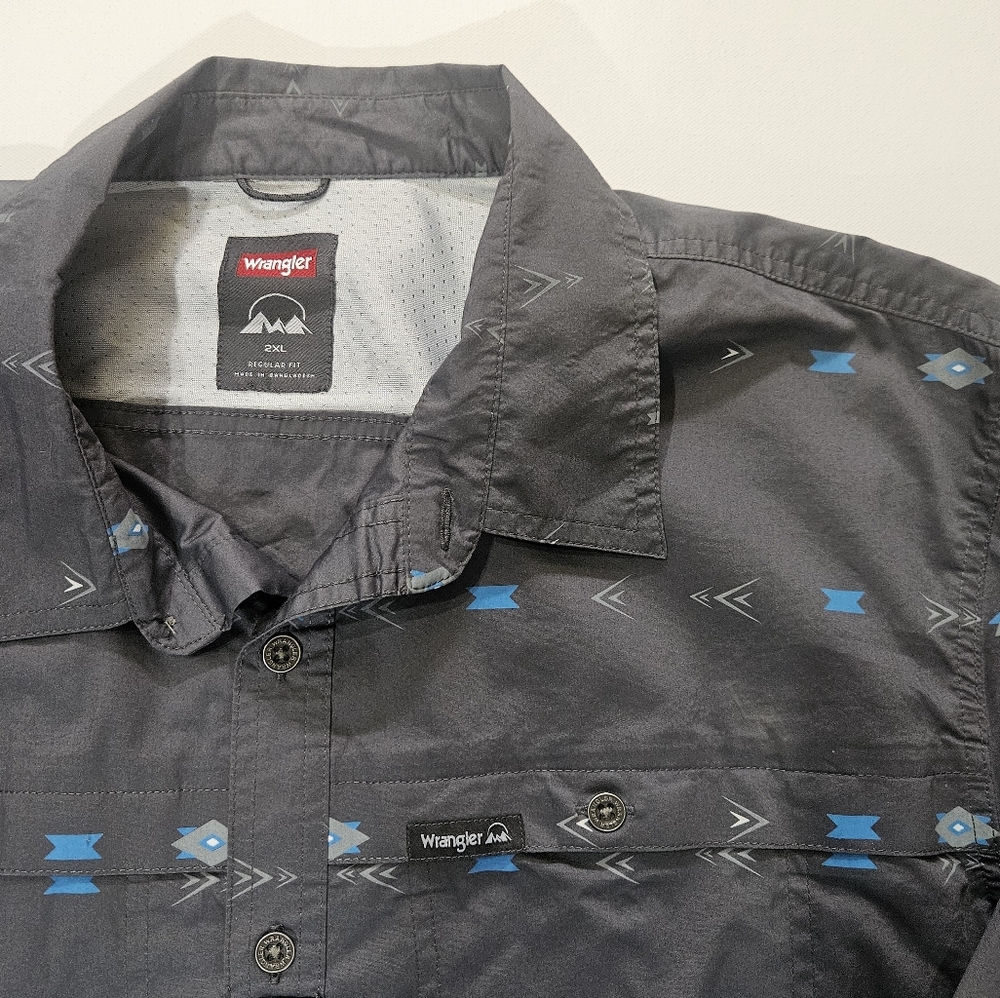 Wrangler Mens Utility Outdoor Camp Shirt 2XL Regular Fit Grey Blue Button Down - Picture 4 of 6